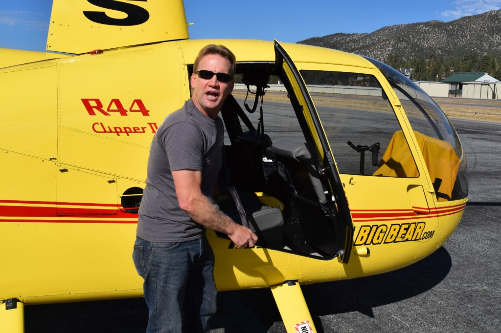 Pilot Roy giving a safty demonstration before the helicopter tour