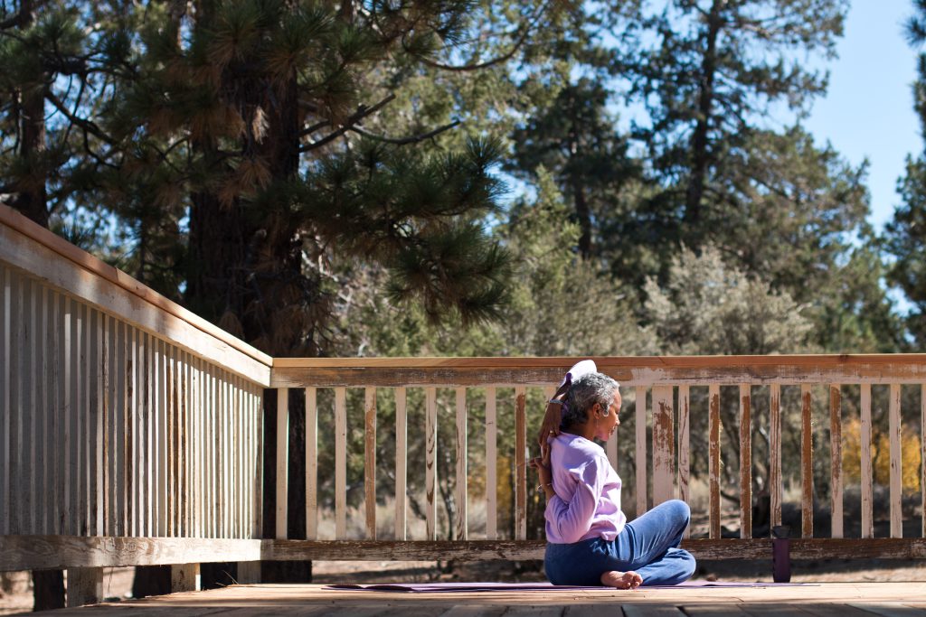 Women practicing yoga at the Big Bear Retreat Center.