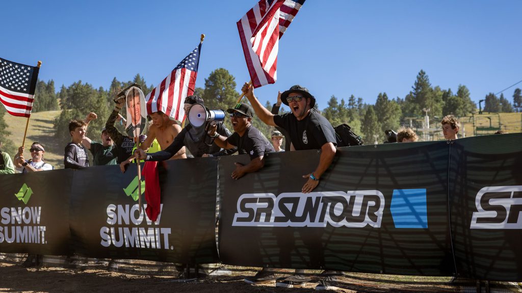Excited fans cheer during a mountain biking event at Big Bear's Snow Summit.