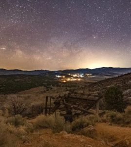Milky Way visible over the mountains with a peaceful Big Bear night landscape below