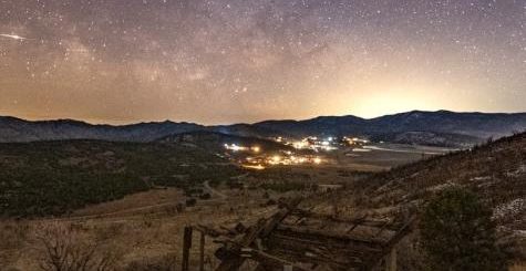 Milky Way visible over the mountains with a peaceful Big Bear night landscape below