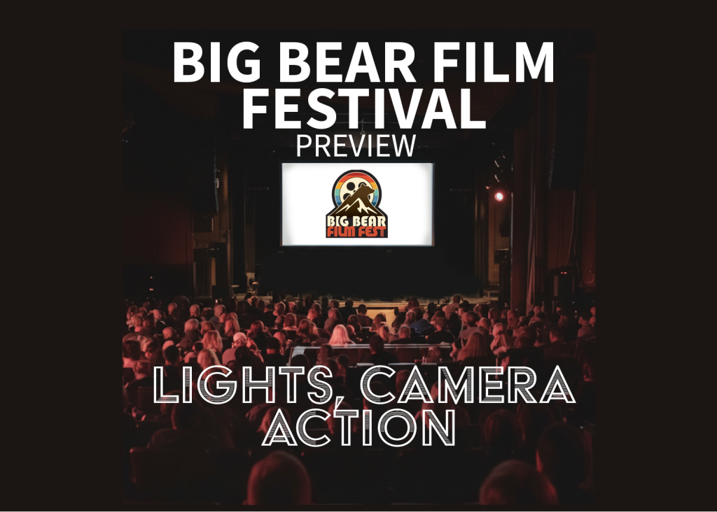 Movie theater full of people watching a screen that has Big Bear Film Festival View is from the back of the theater