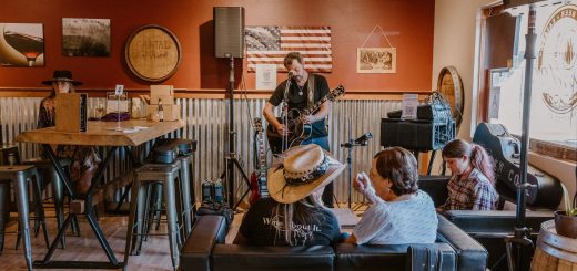 Bearly Famous musician performing acoustic music indoors with guests enjoying the live entertainment