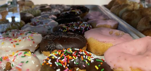 Freshly made donuts on display at Dank Donuts in Big Bear Lake