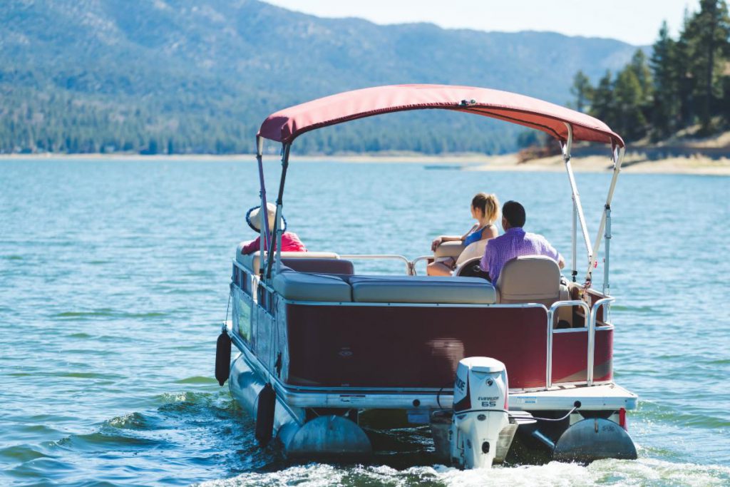 People on a pontoon boat on Big Bear Lake.