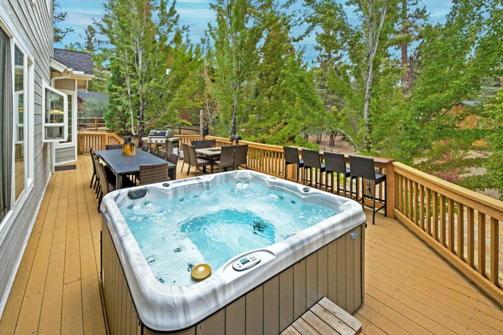 The Hidden Estate Big Bear backyard deck with hot tub