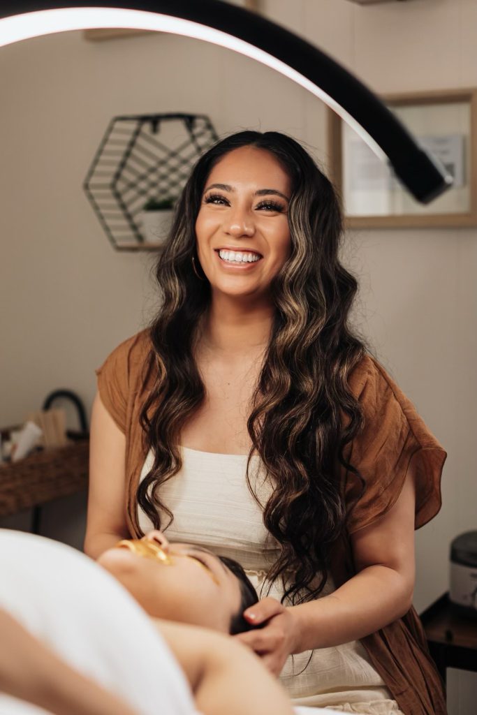 Lunaxy Beauty esthetician during facial session in Big Bear
