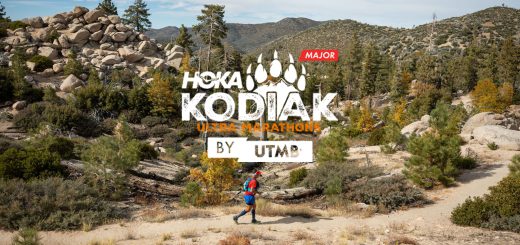 Kodiak Ultra Marathon race log with image behind of runner in remote Big Bear trail