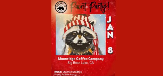Poster for an event called Paint in The Mountains which has a racoon with a red and white stocking cap on.
