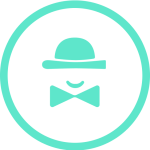 Ski Butlers logo mint green circle with a silhouette of a top hat, smile, and bow tie.