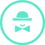 Ski Butlers logo mint green circle with a silhouette of a top hat, smile, and bow tie.