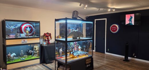 Toytography exhibit space showcasing detailed collectible figures, models, and creative displays