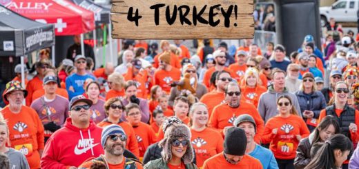 Big Bear Turkey Trot image of runners at starting line in orange shirts
