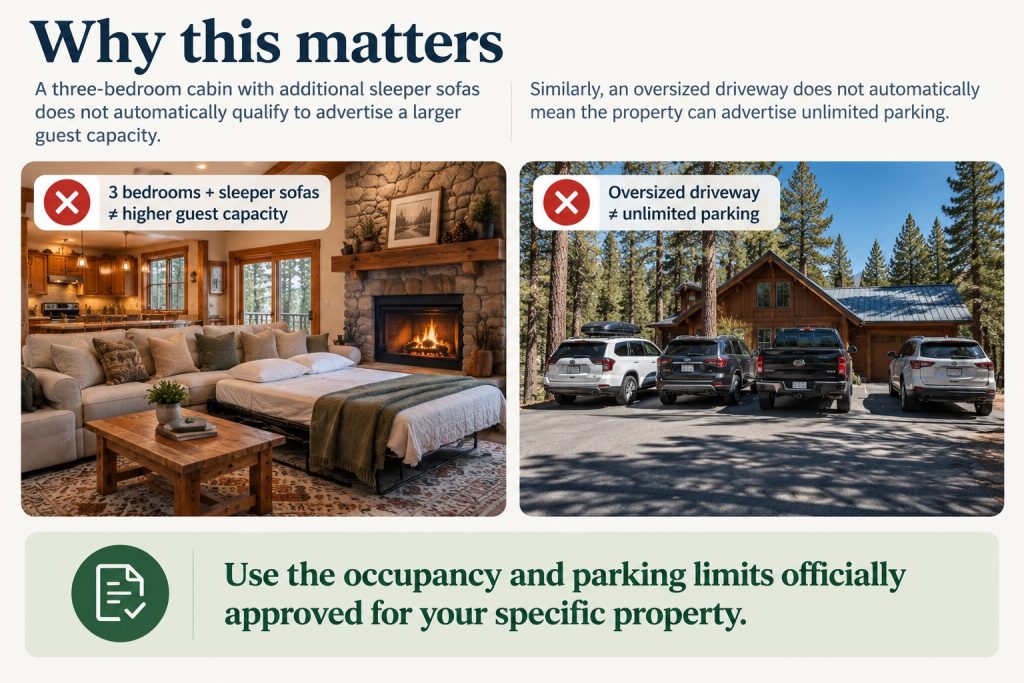 Big Bear vacation rental occupancy and parking limits explained with cabin examples.