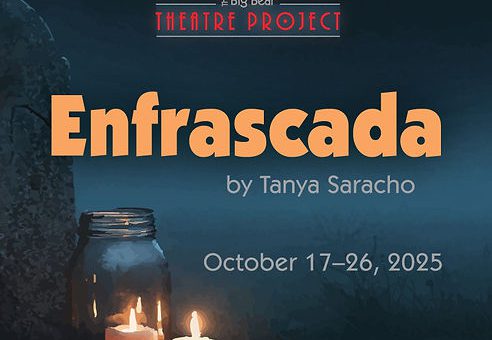 Enfrascada by Tanya Sachio, performed at Big Bear Theatre Project, showcasing a dramatic scene with engaging visuals.
