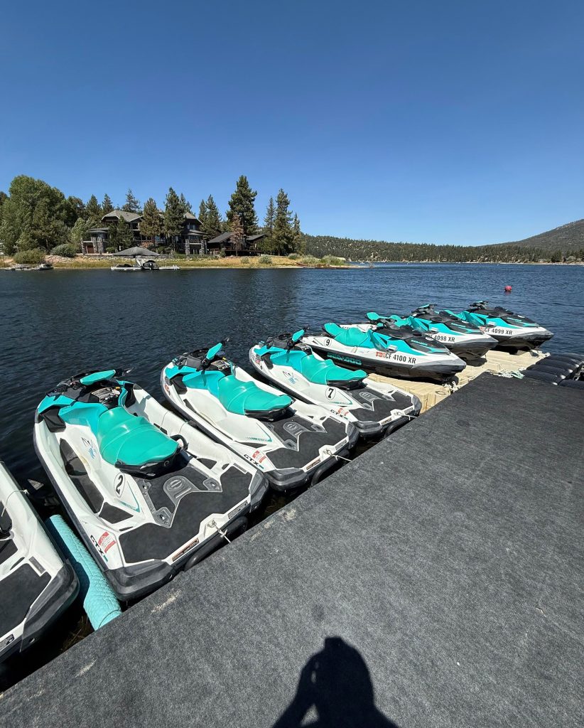Sea-Doo jet ski rentals docked at Designated Wakesports in Big Bear Lake