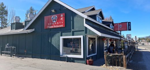 exterior view of Dynasty Chinese Restaurant in Big Bear Lake with signage and street view