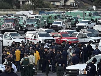 firefighters radford fire in big bear lake staging area