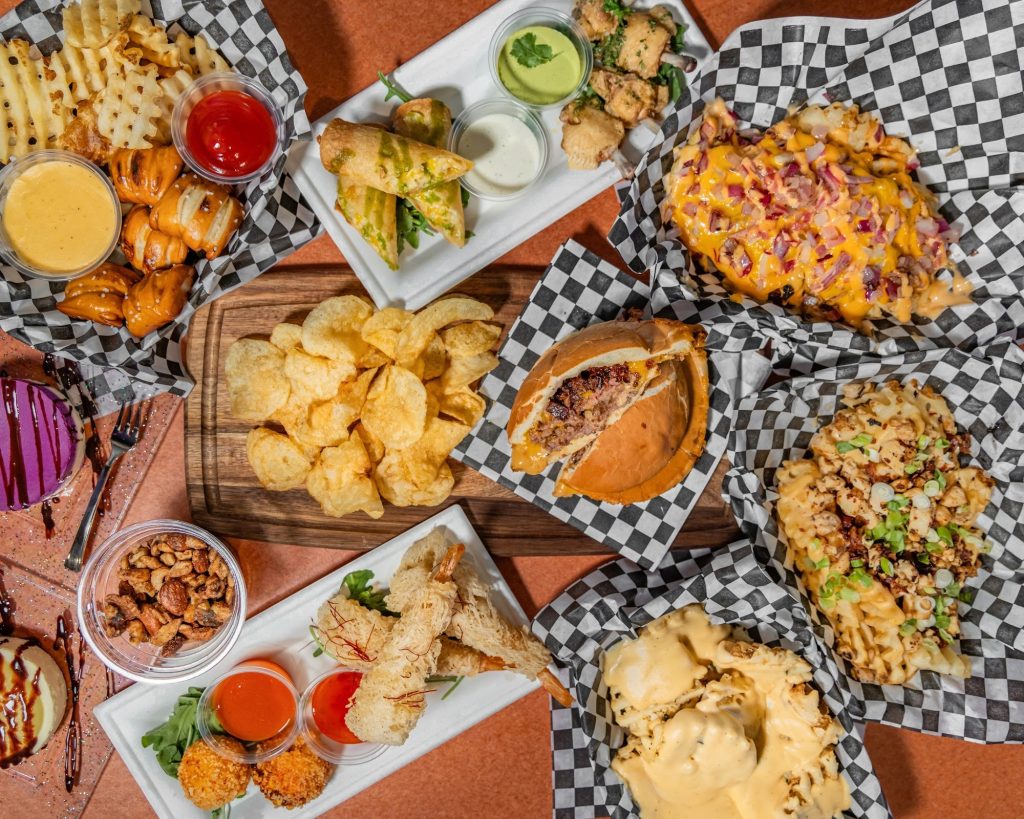 assorted appetizers burgers and comfort food at The Moonridge Room in Big Bear Lake