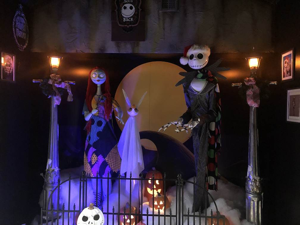 Jack Skellington and Sally themed movie display inside Hollywood Land in Big Bear Lake