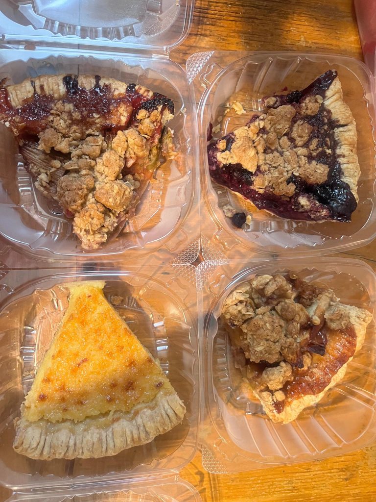 A display of various sweet and savory pies at Pickle’s Pie Shop