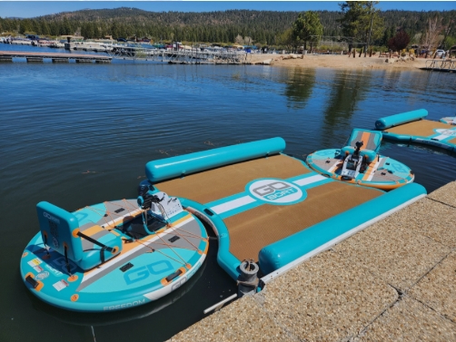 electric GoBoats docked at Pleasure Point Marina in Big Bear Lake