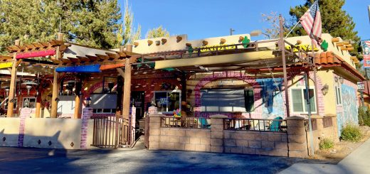 Exterior view of Sonora Cantina Mexican restaurant in Big Bear Lake with outdoor patio seating.