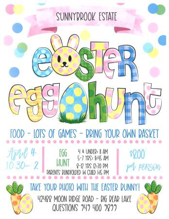 Sunnybrook Estate Easter Egg Hunt event poster in Big Bear Lake