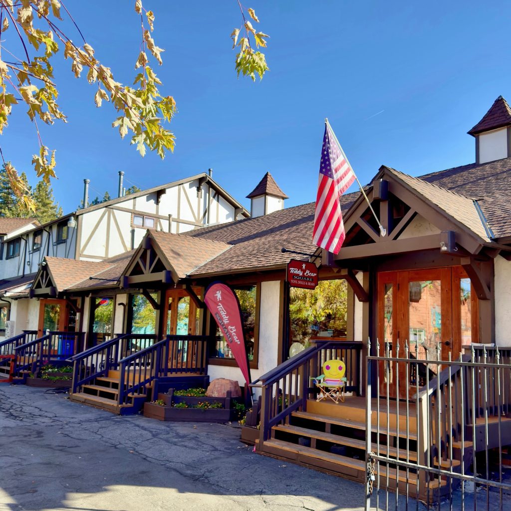 colorful stuffed animals toys and collectibles inside Teddy Bear Square in Big Bear Lake