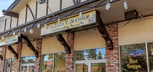 Exterior entrance of The Bath Workshop at Village Mall in Big Bear Lake