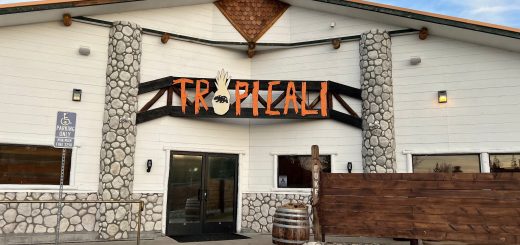 Exterior entrance of Tropicali restaurant in Big Bear Lake with signage